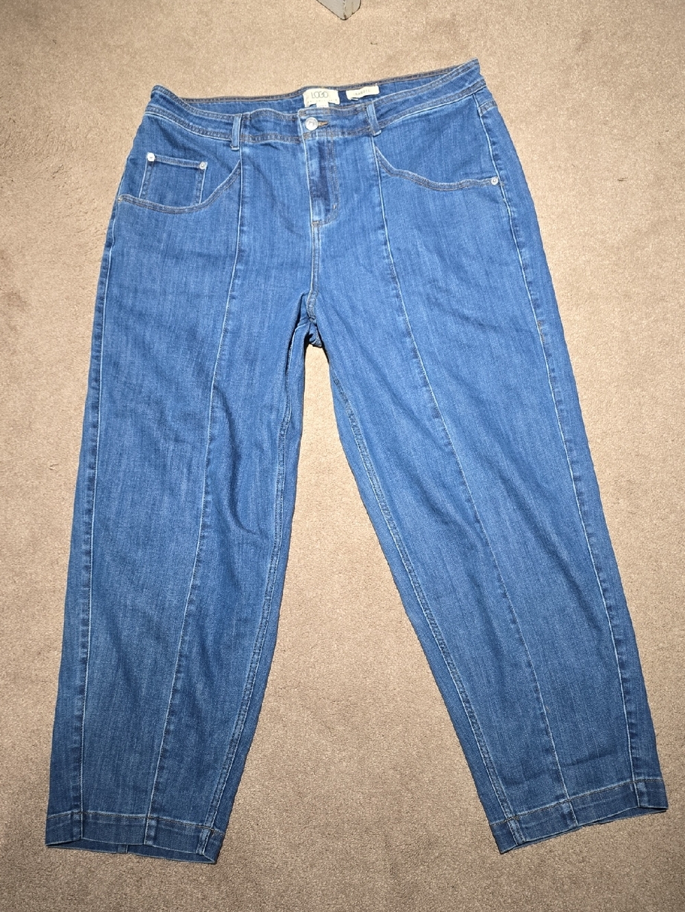 LOGO by Lori Goldstein Midrise Panel-Seam Cropped Barrel Jeans in Blue Sz 18W